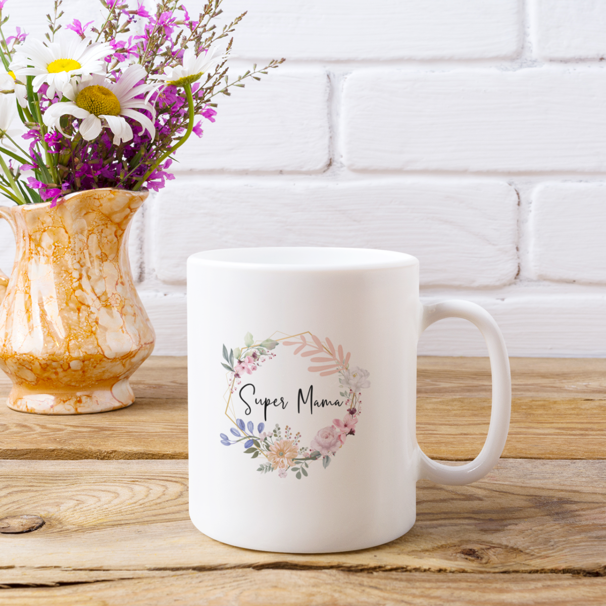 Tasse Super Mama Blumenkranz – 4 Farben