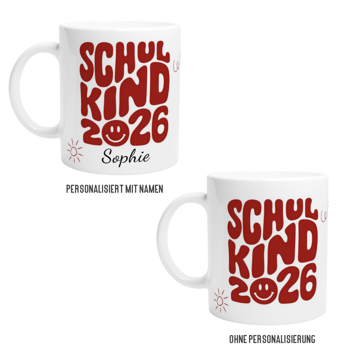 Tasse Schulkind 2026 Rot mit Name