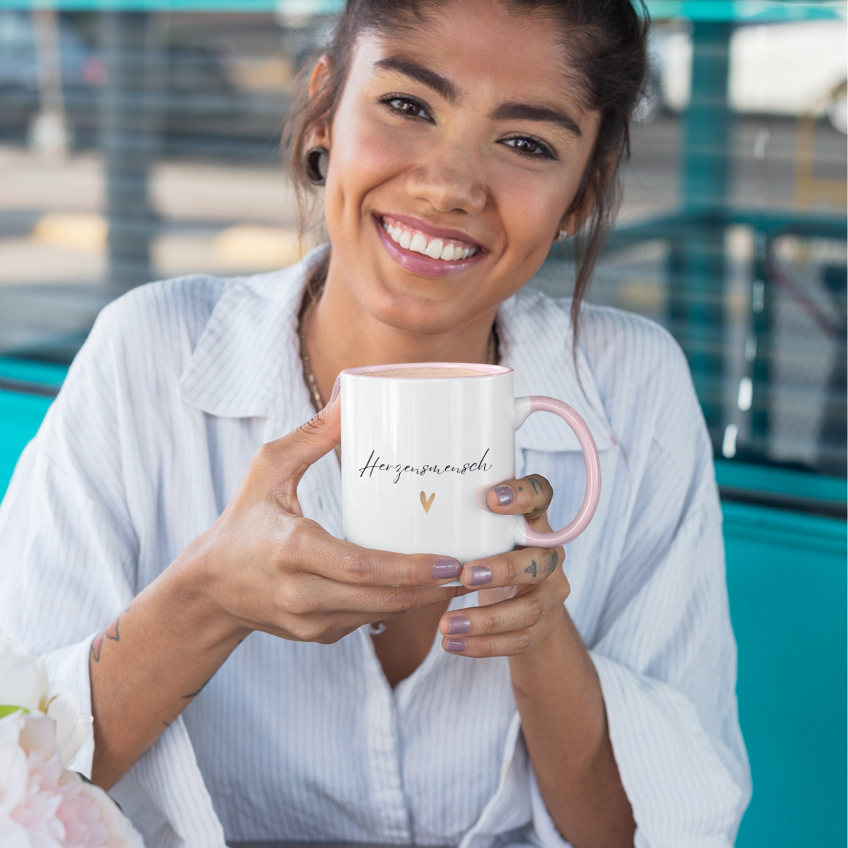 Tasse Herzensmensch - zweifarbig rosa