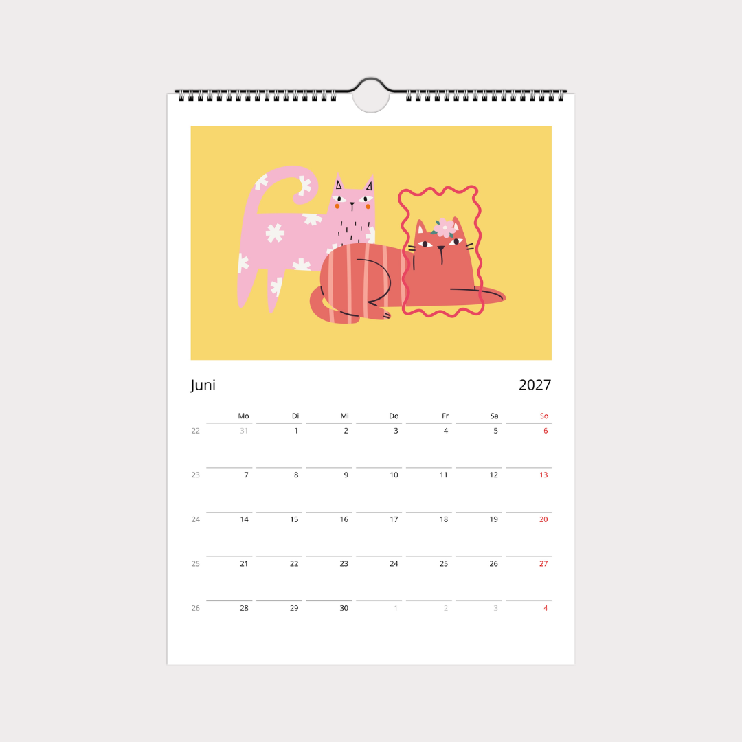 Katzenkalender 2027 – abstrakter A4 Wandkalender mit 12 modernen Katzenmotiven
