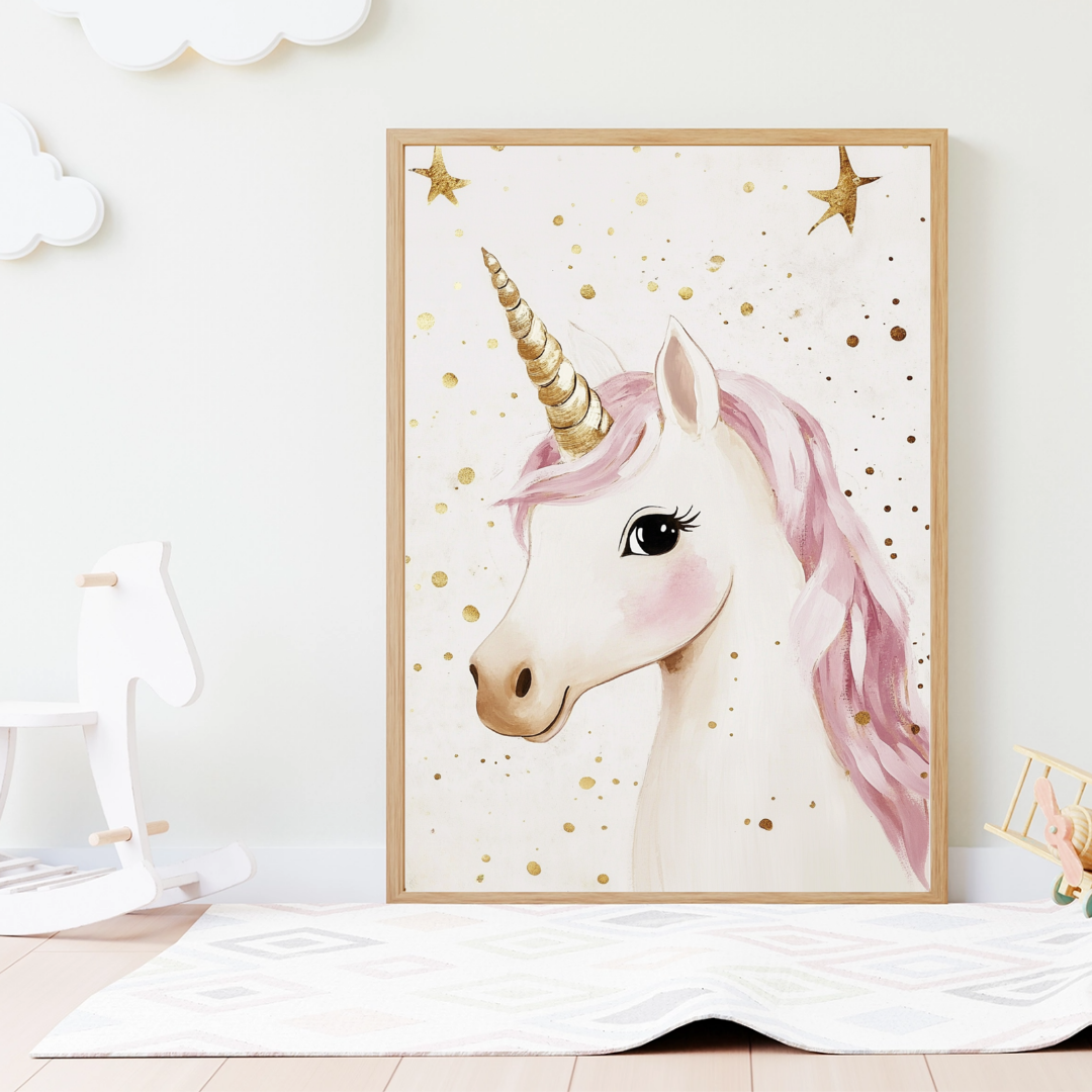 Poster Einhorn Rosa Gold Kinderzimmer  1-teilig 50x70