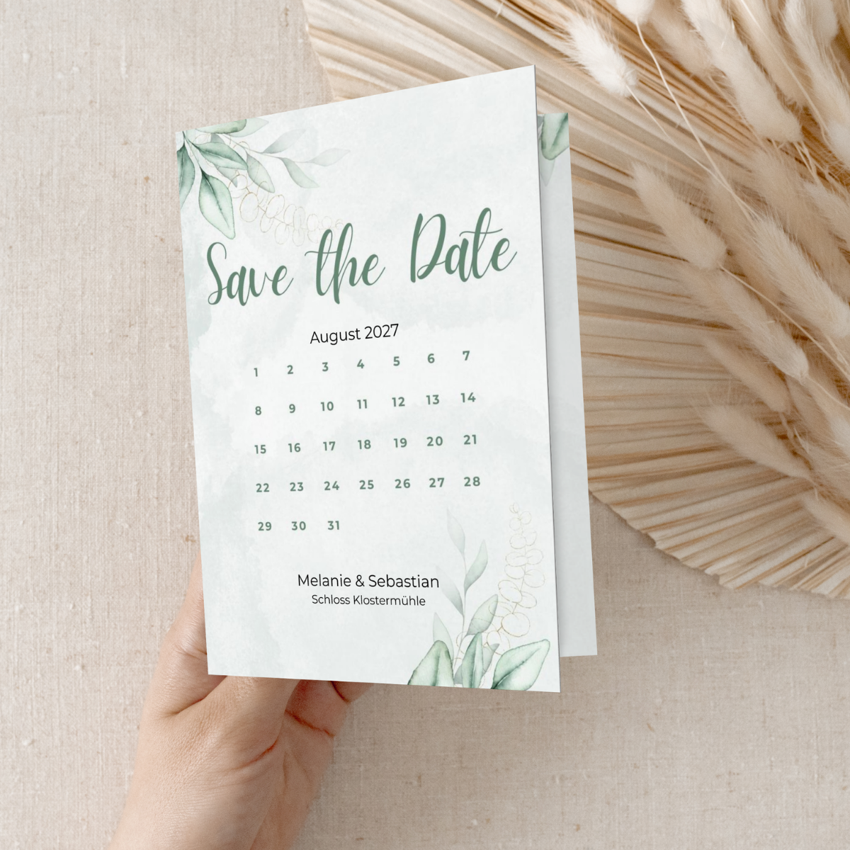 Personalisierte Save the Date Karten Eucalyptus – 10 Stück