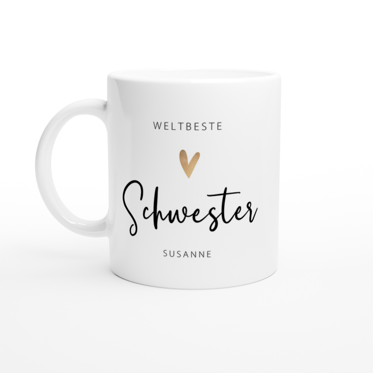 Tasse Weltbeste Schwester 330ml einfarbig mit / ohne Personalisierung