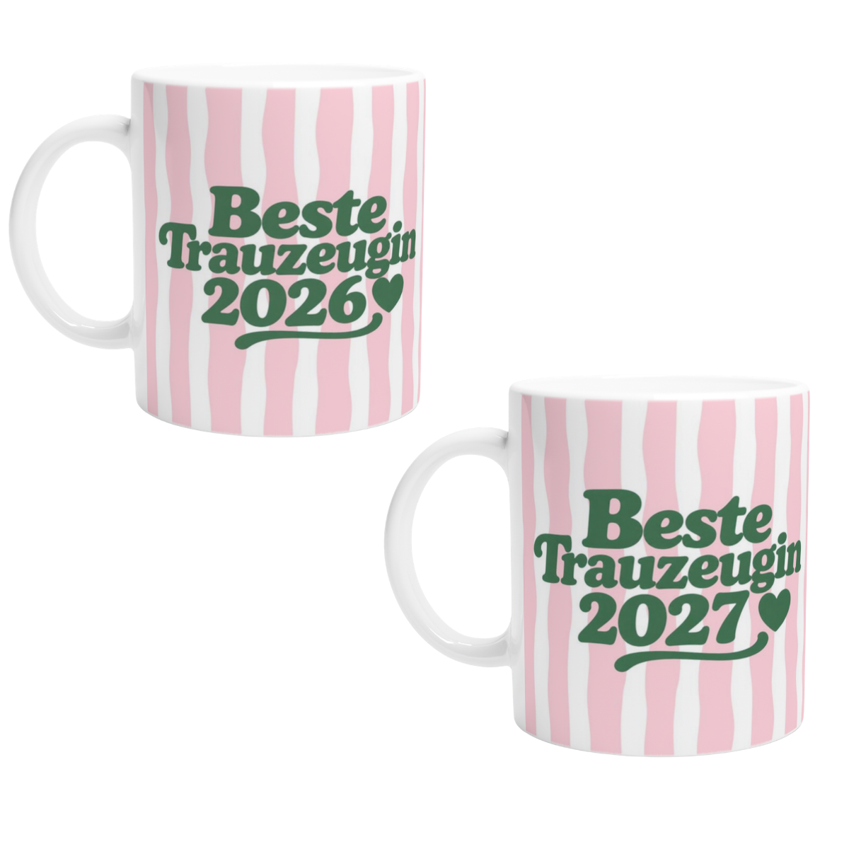 Tasse Beste Trauzeugin 2026 oder 2027 rosa/grün