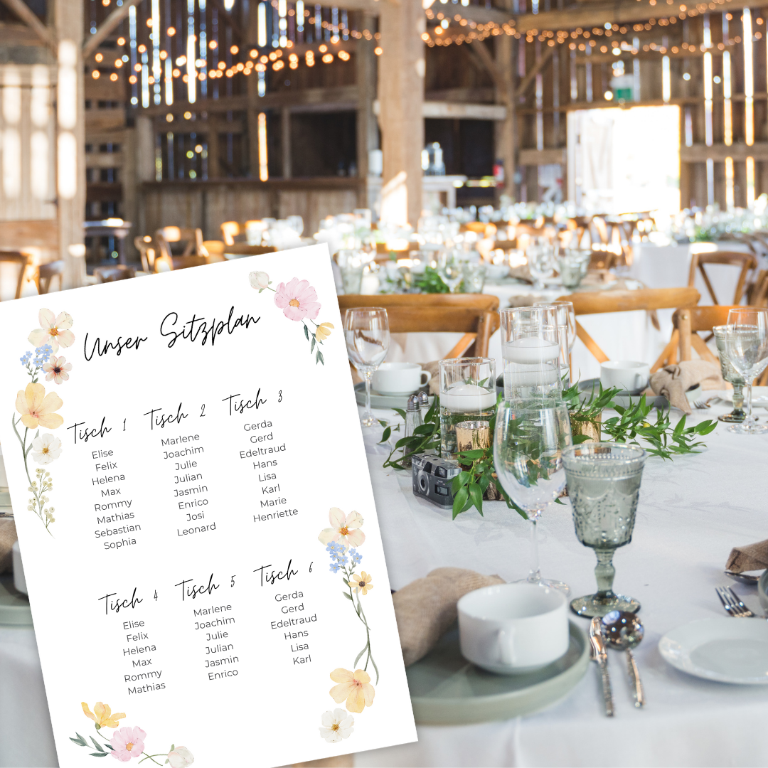 Hochzeit Sitzplan Floral Blumig Bunt (Download)