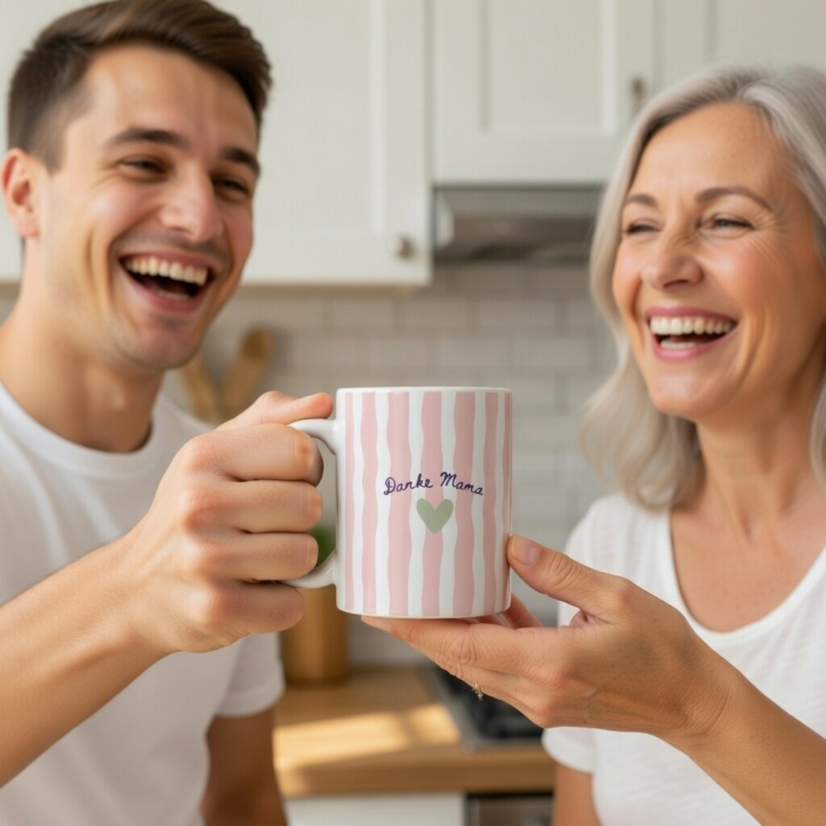Danke Mama Tasse | Rosa Streifen mit Herz