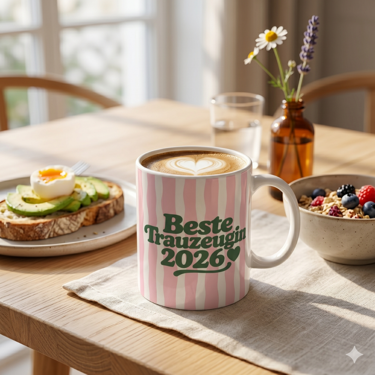 Tasse Beste Trauzeugin 2026 oder 2027 rosa/grün