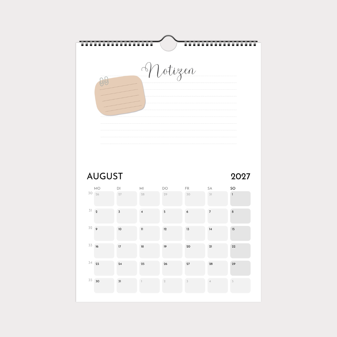 Schlichter Wandkalender A4 – Notizen