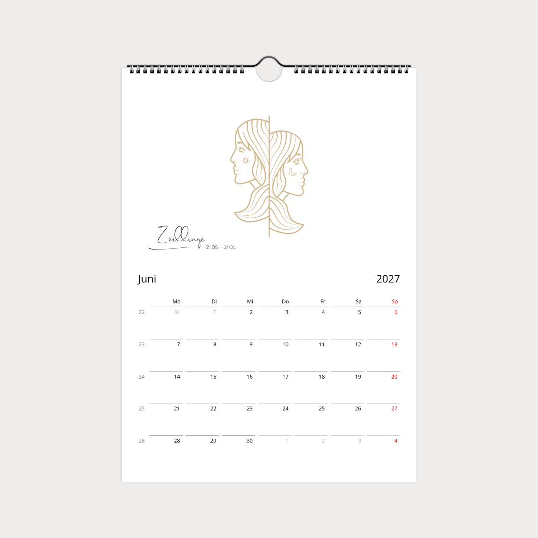 Sternzeichen Kalender 2027 trifft Design | Wandkalender A4