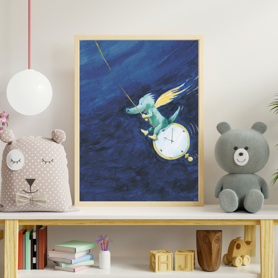 Tabaluga Poster – Kinderzimmer Wandbild Drache auf Uhr