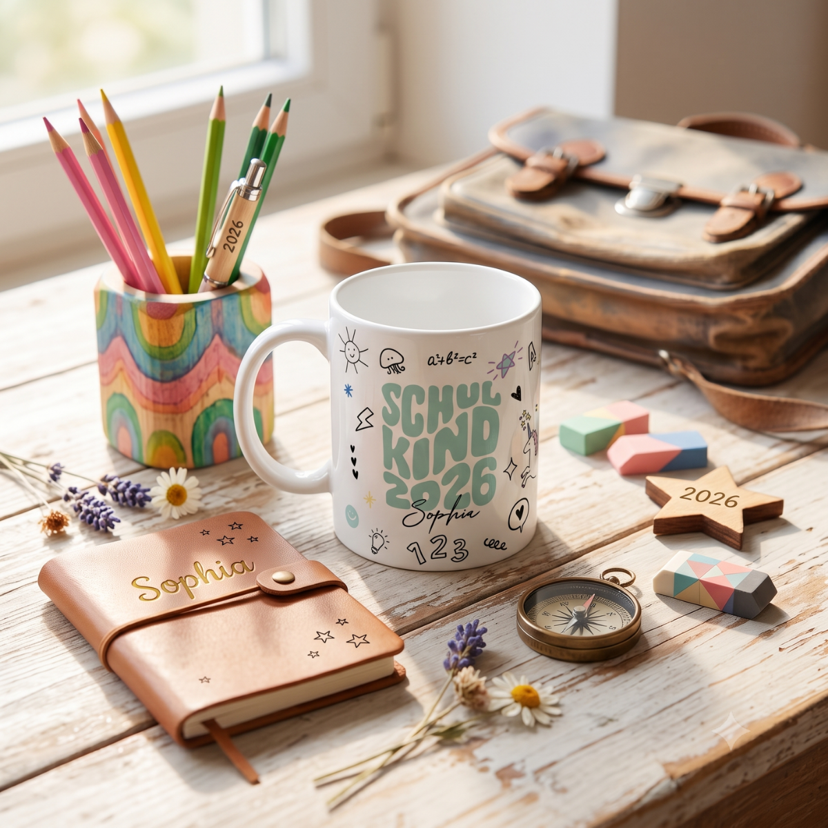 Schulkind Tasse Mint Einhorn mit Name