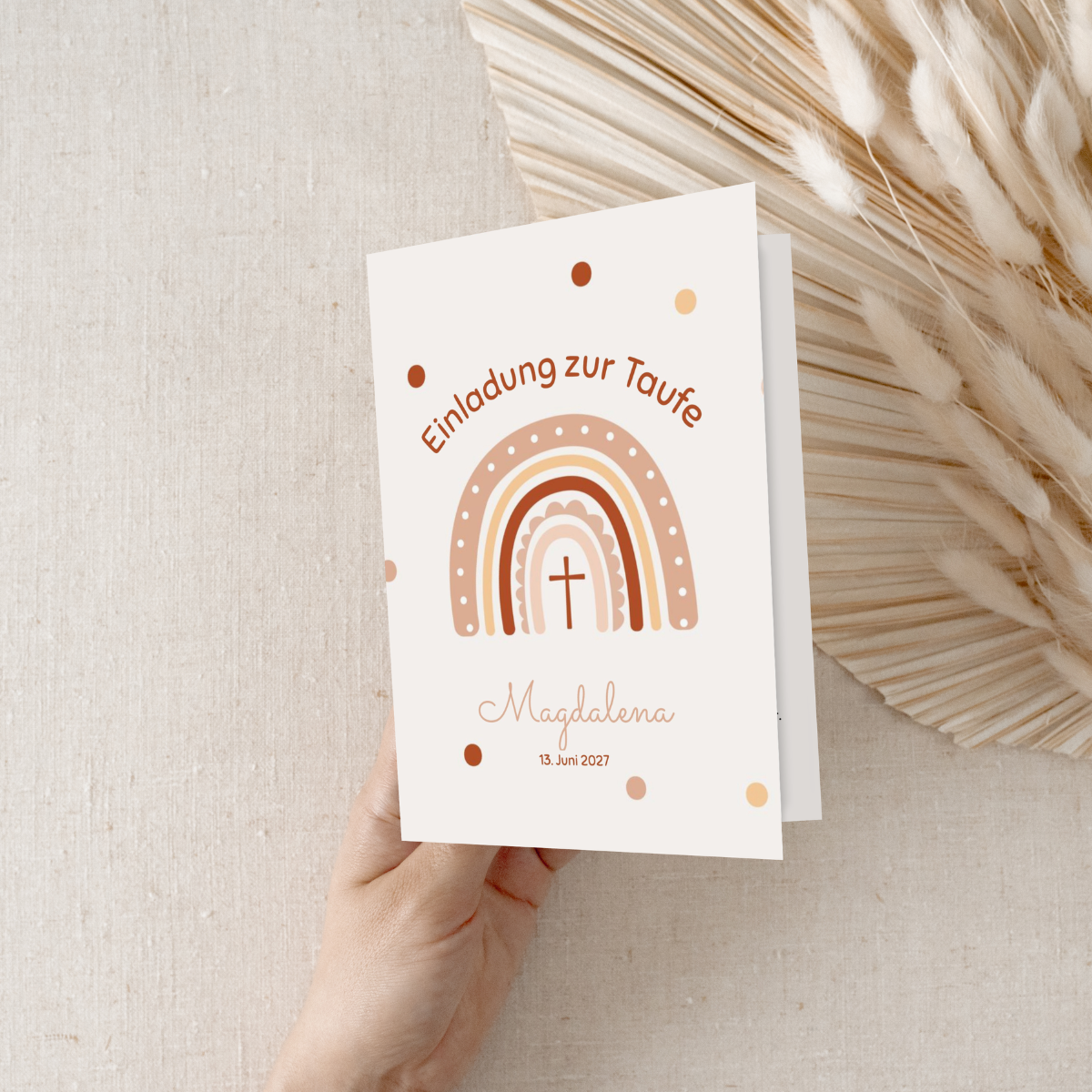 Personalisierte Einladung Taufe Regenbogen Punkte – 10 Stück