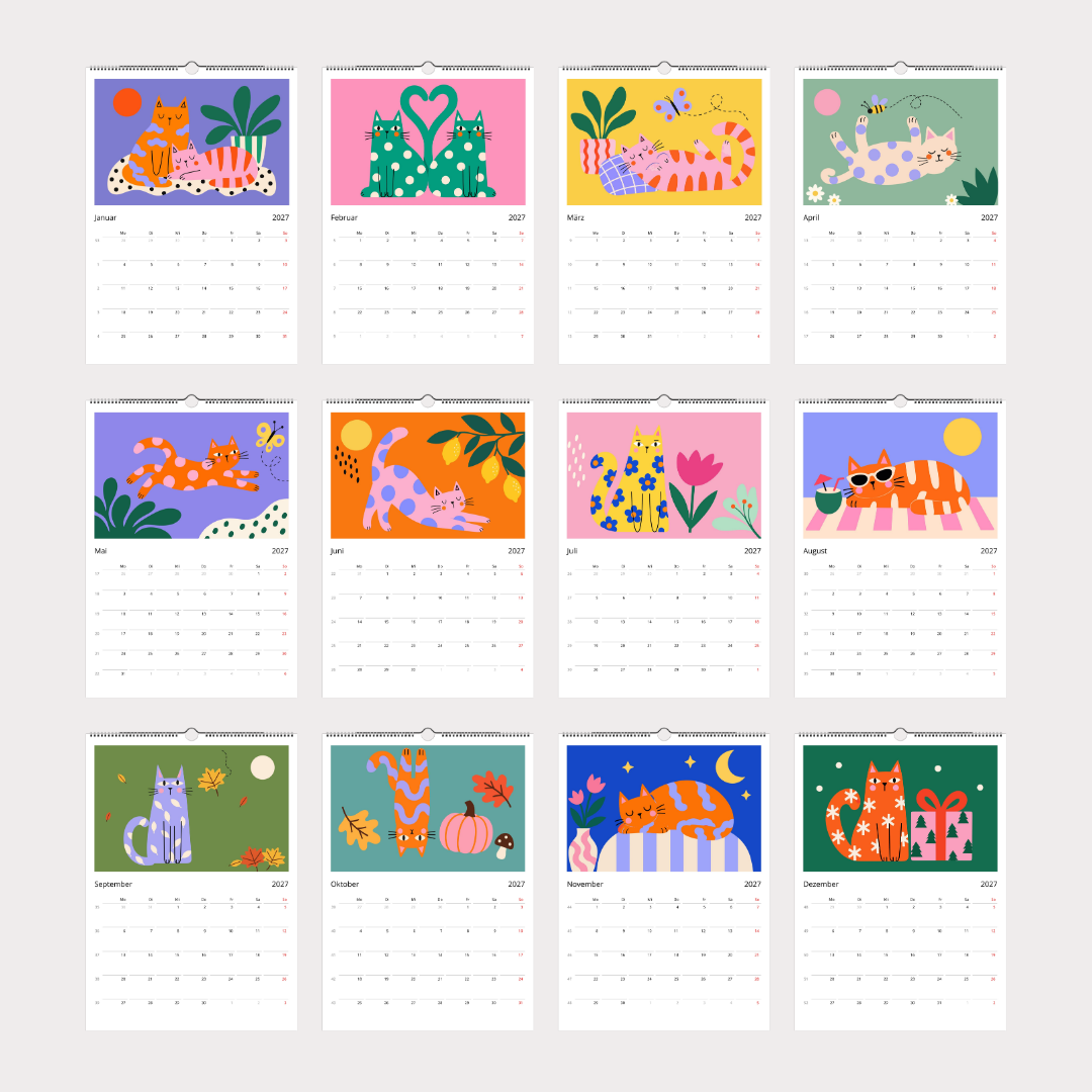 Abstrakter Katzenkalender 2027 Retro Stil