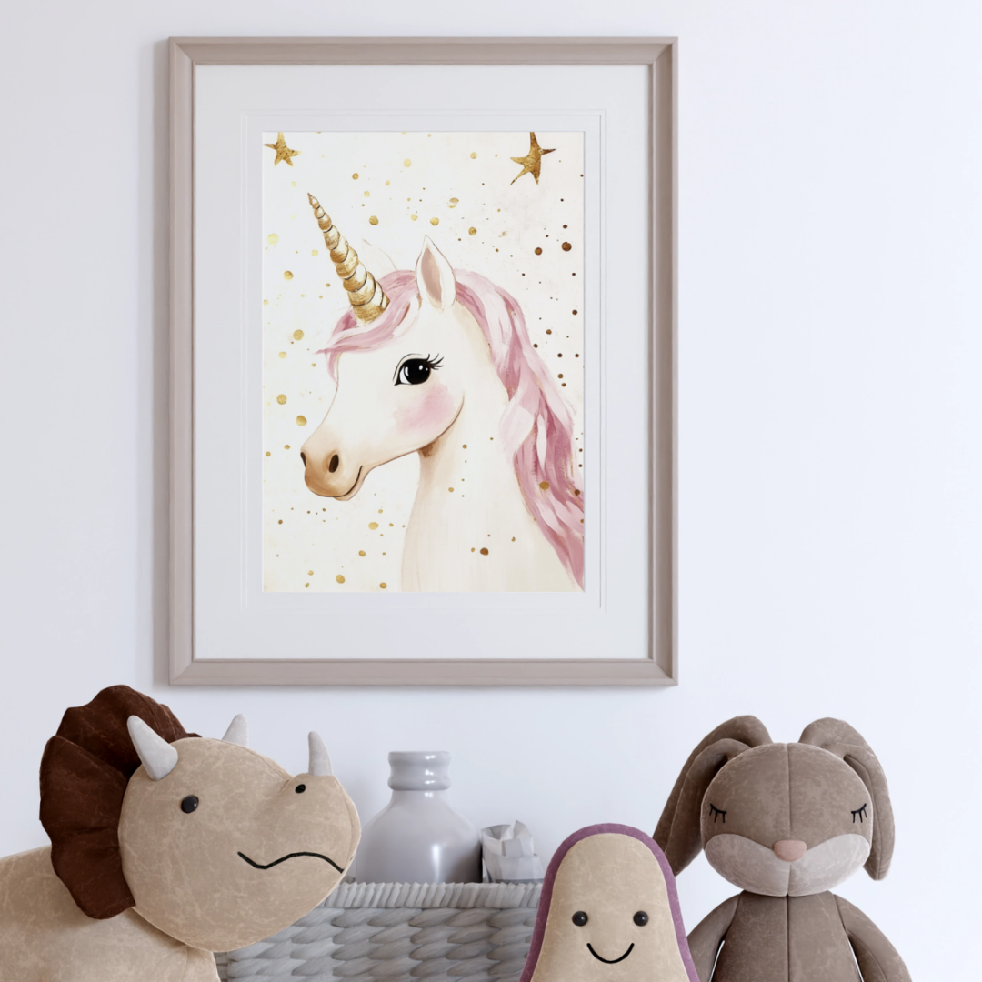 Poster Einhorn Rosa Gold Kinderzimmer  1-teilig 50x70