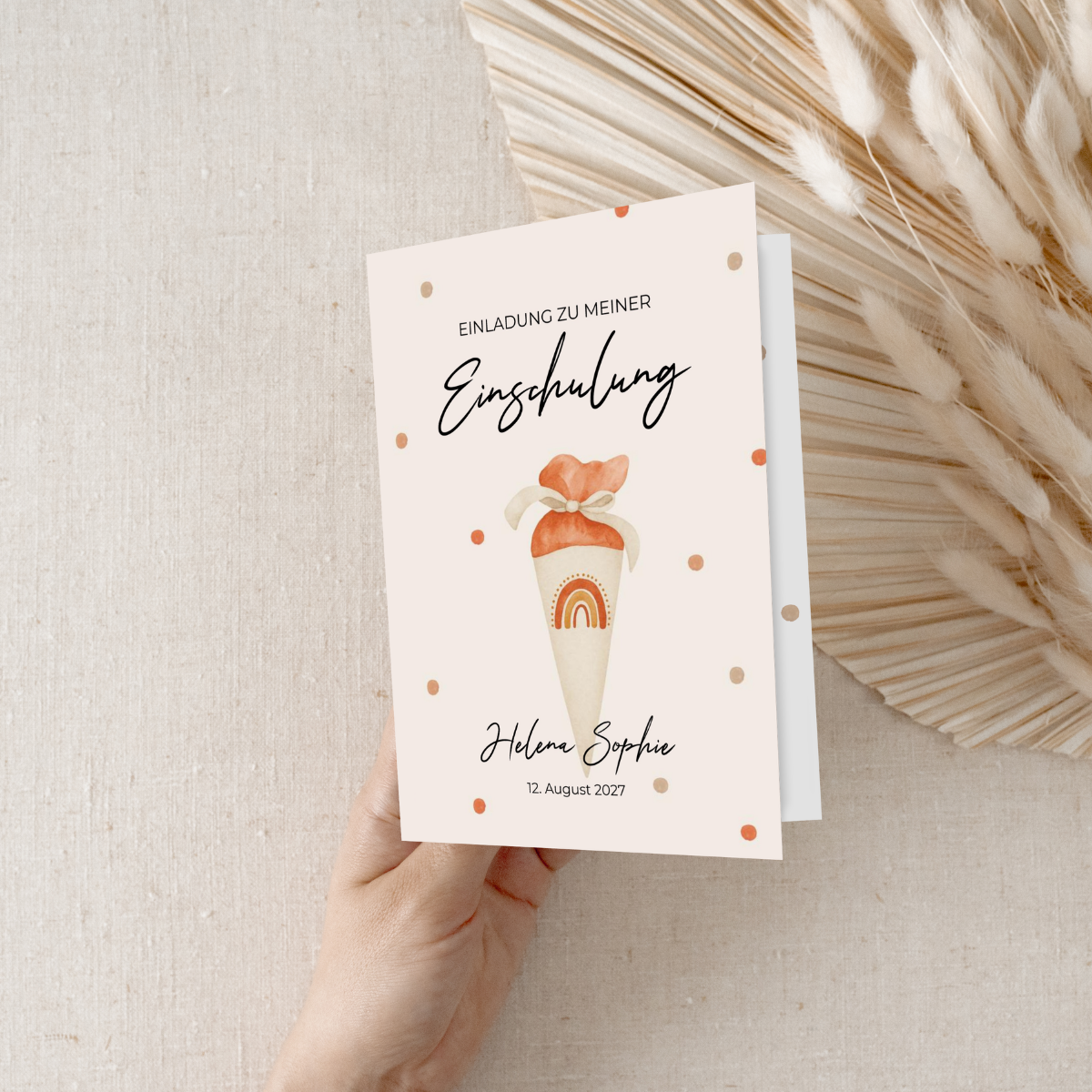 Einladung Einschulung Punkte Orange – 10 Stück
