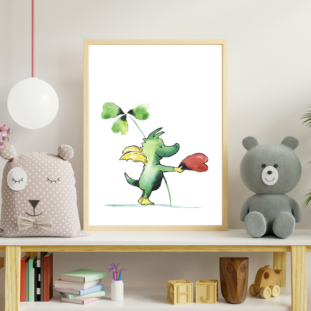 Tabaluga Poster – Wandbild mit Glücksklee & Herz