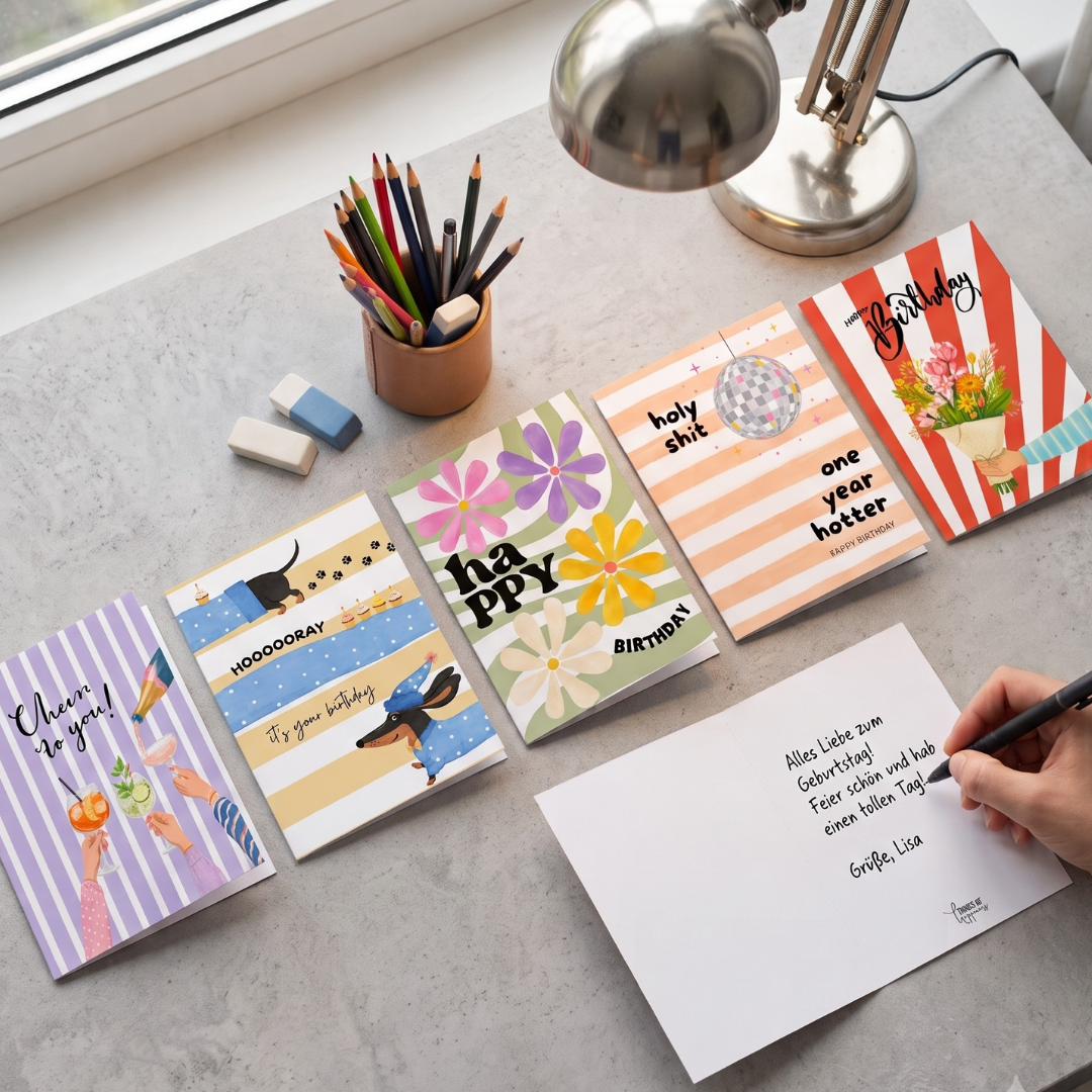 Glückwunschkarten Happy Birthday bunt Set 10 Stück mit Umschlägen