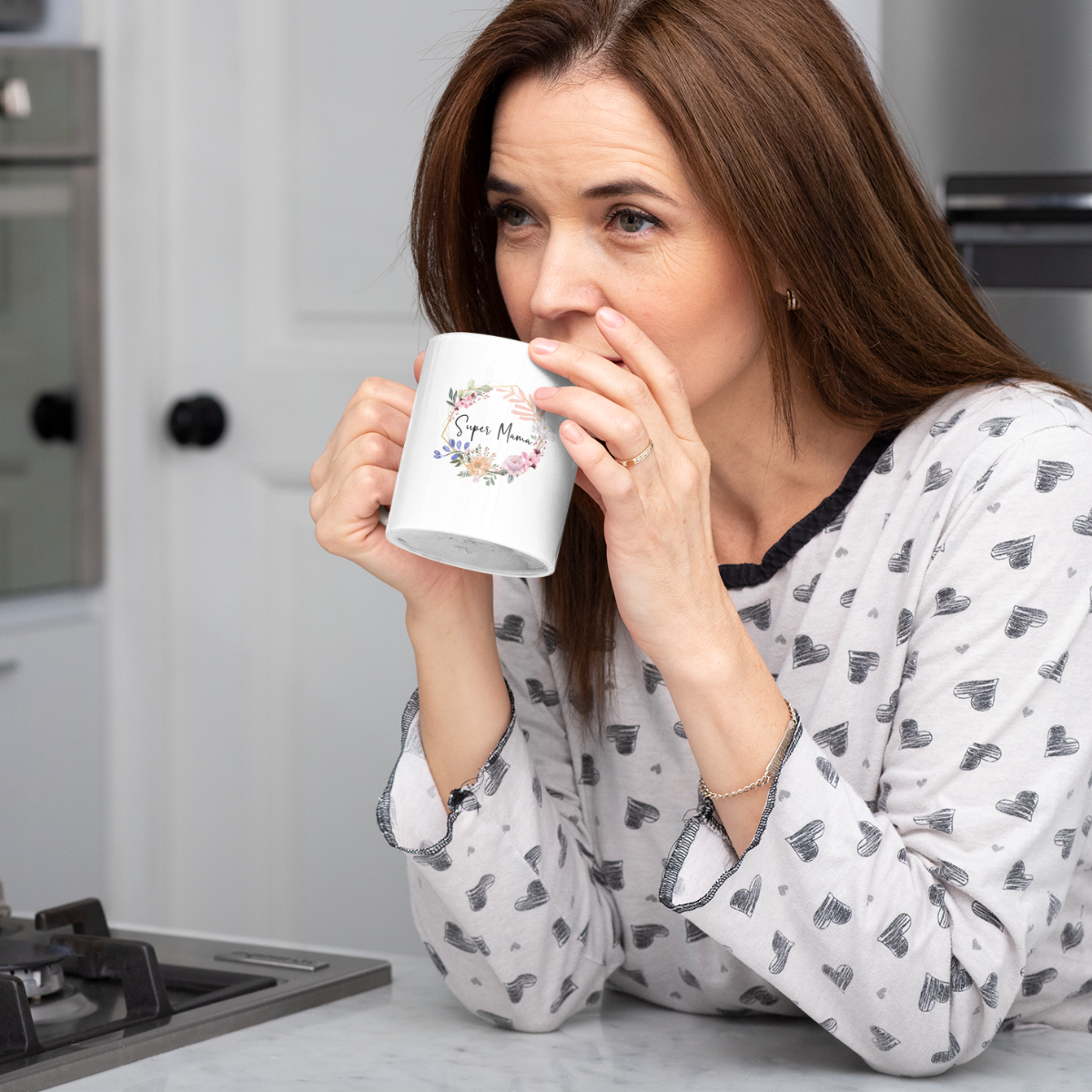 Tasse Super Mama Blumenkranz – 4 Farben