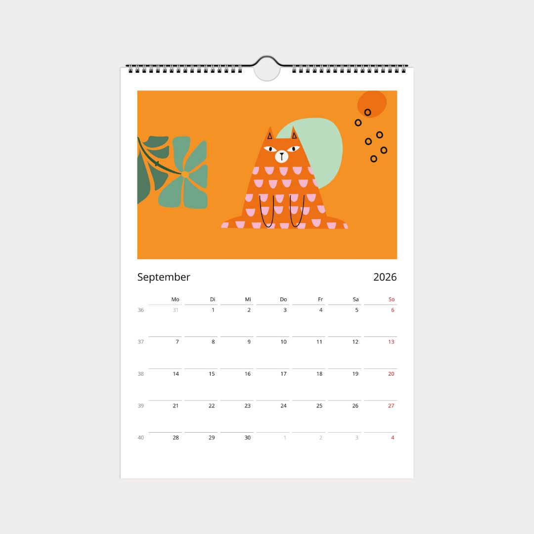 Katzenkalender 2026 – abstrakter A4 Wandkalender mit 12 modernen Katzenmotiven