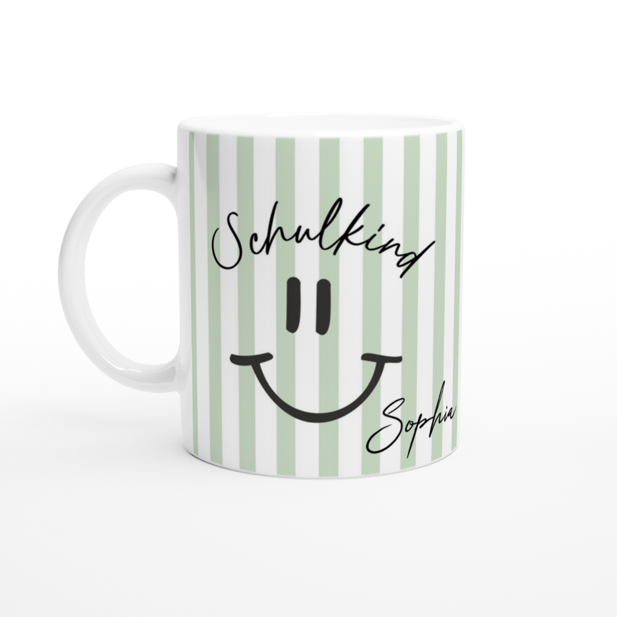 Schulkind Tasse mit Name – Smiley Design