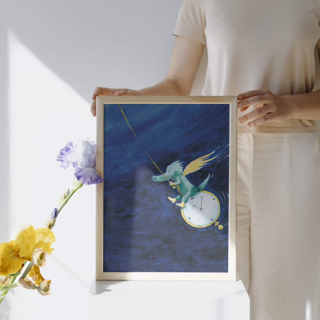Tabaluga Poster – Kinderzimmer Wandbild Drache auf Uhr