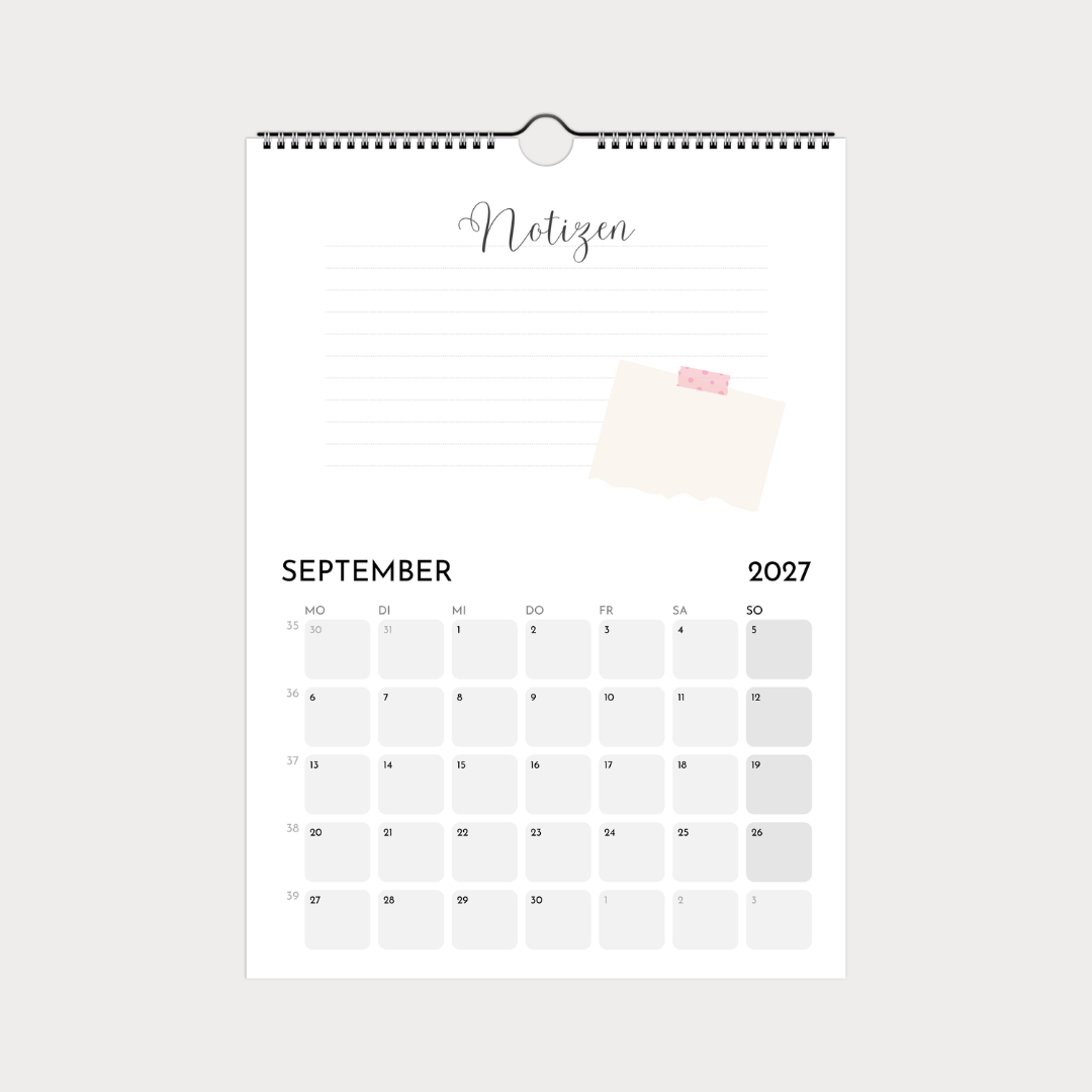 Schlichter Wandkalender A4 – Notizen