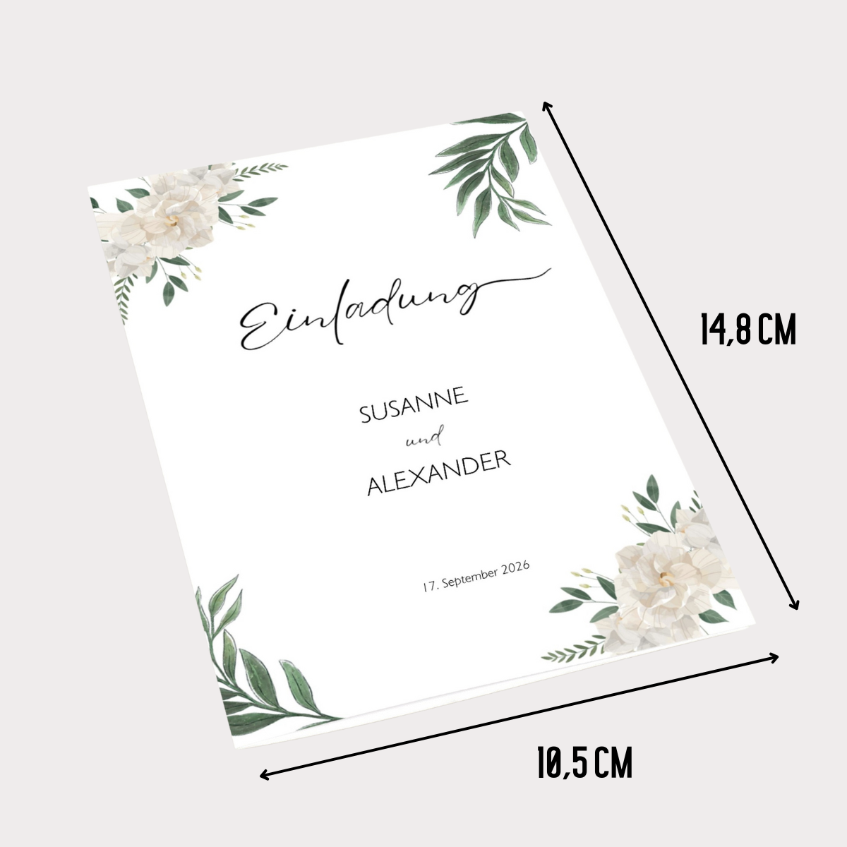 Einladungskarten Hochzeit – Florales Design mit weißen Blüten personalisierbar - 10 Stück