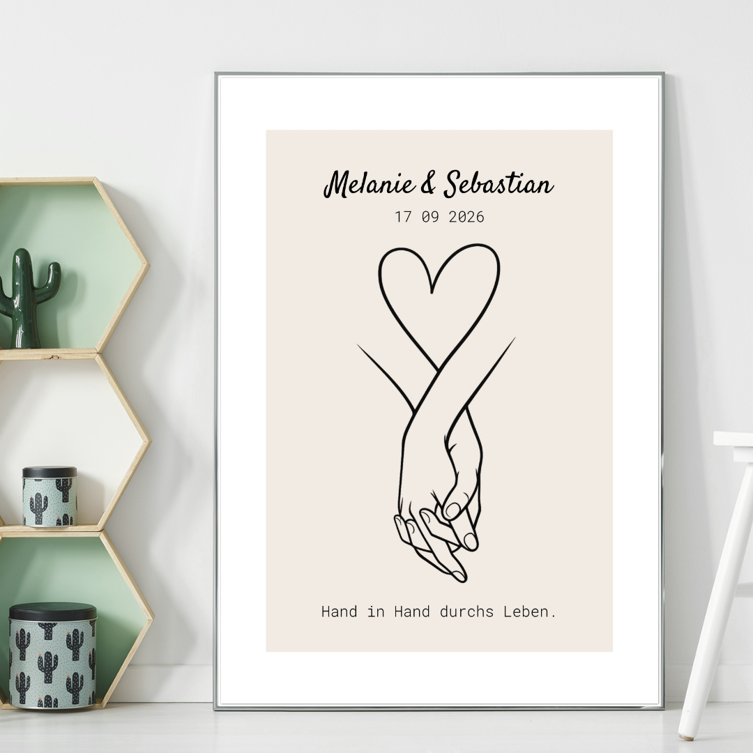 Poster Wandbild personalisiert - Hand in Hand durchs Leben