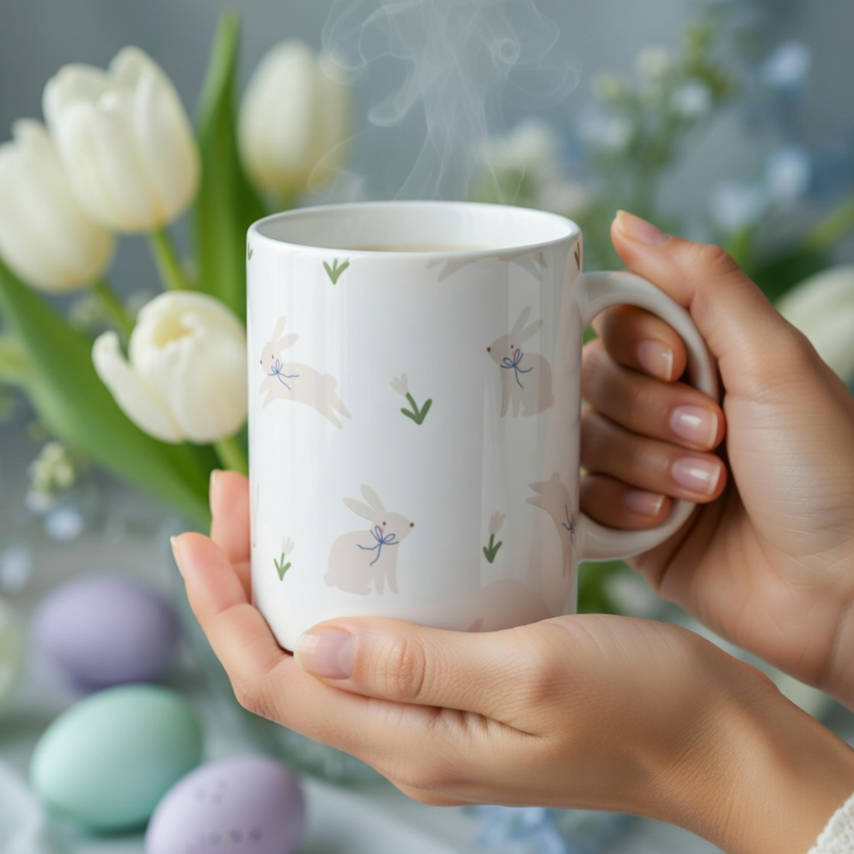 Tasse Oster Hintergrund Hase/Blume