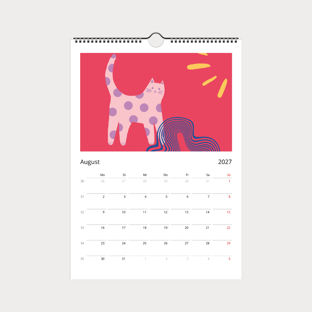 Katzenkalender 2027 – abstrakter A4 Wandkalender mit 12 modernen Katzenmotiven