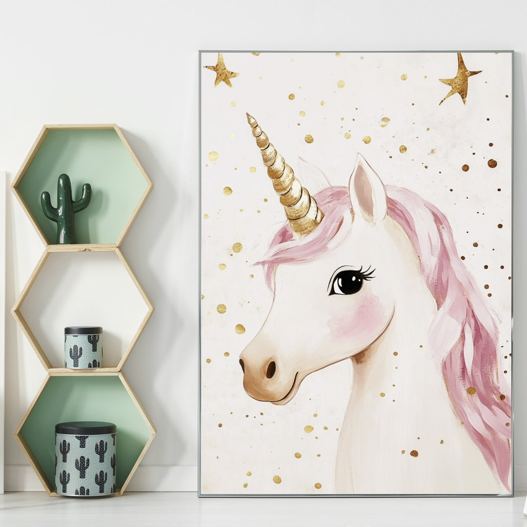 Poster Einhorn Rosa Gold Kinderzimmer  1-teilig 50x70