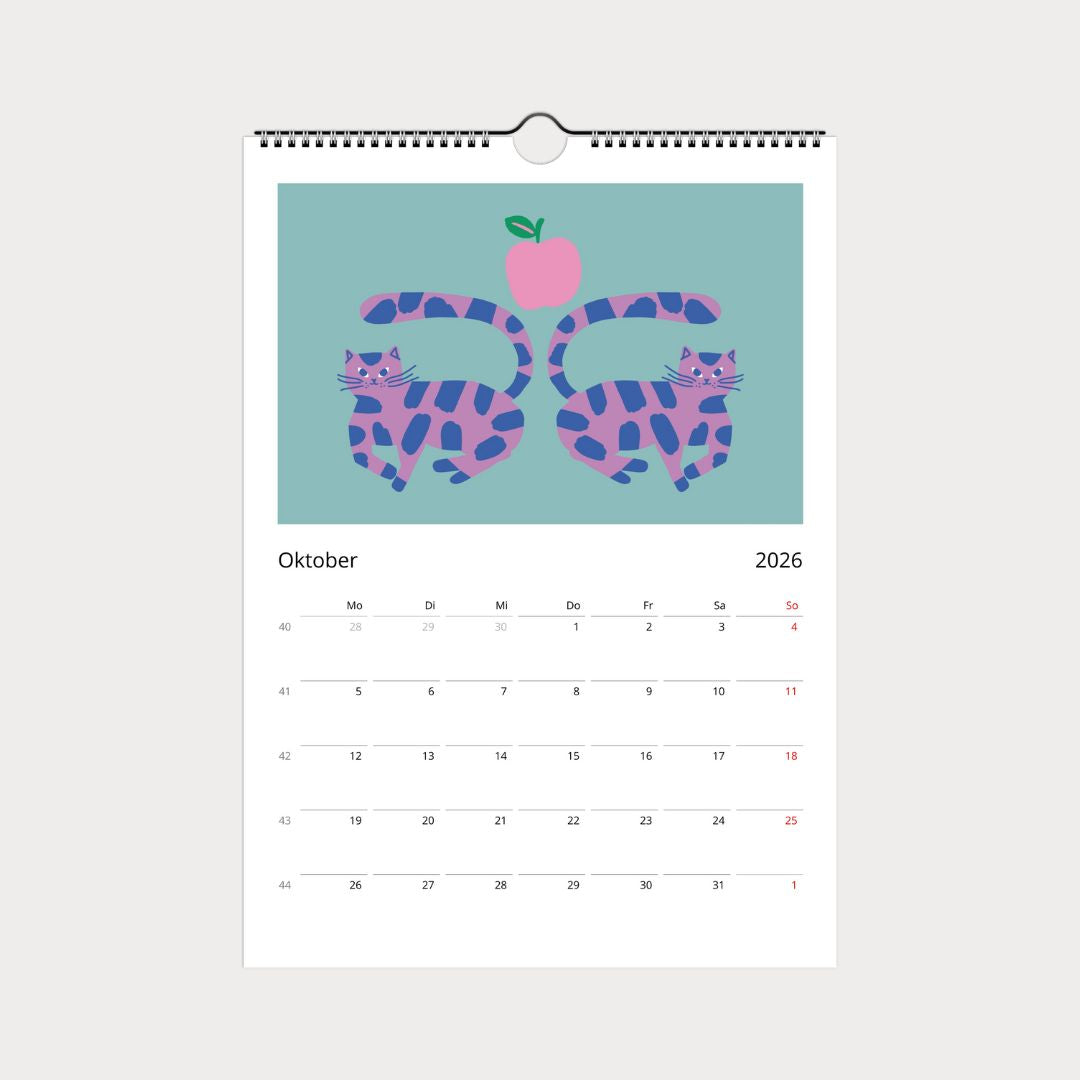 Katzenkalender 2026 – abstrakter A4 Wandkalender mit 12 modernen Katzenmotiven