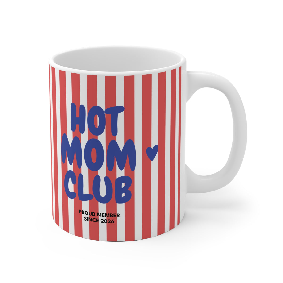 Tasse Hot Mom Club gestreift 2026 - rot/blau