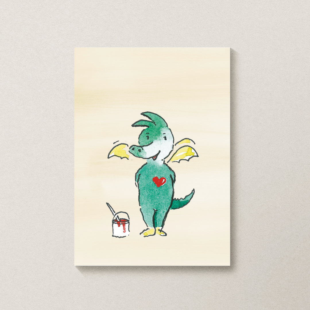 Poster Tabaluga mit Farbeimer & Herz