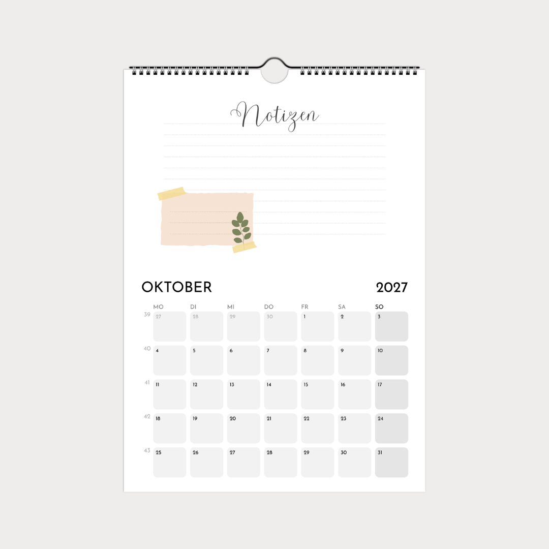 Schlichter Wandkalender A4 – Notizen