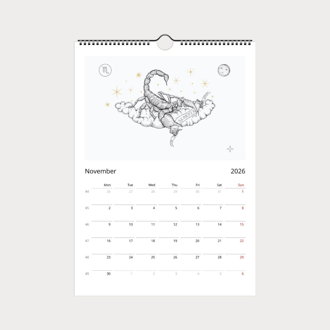 Zodiac Sternzeichen Kalender 2026 (Englisch)