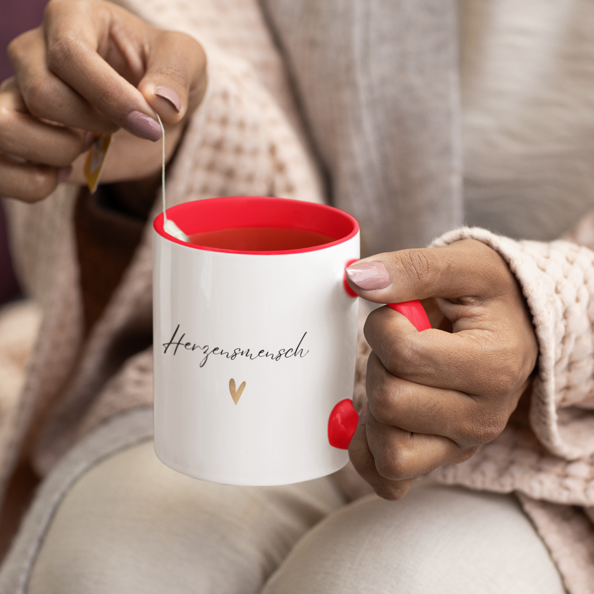 Tasse Herzensmensch - zweifarbig rot