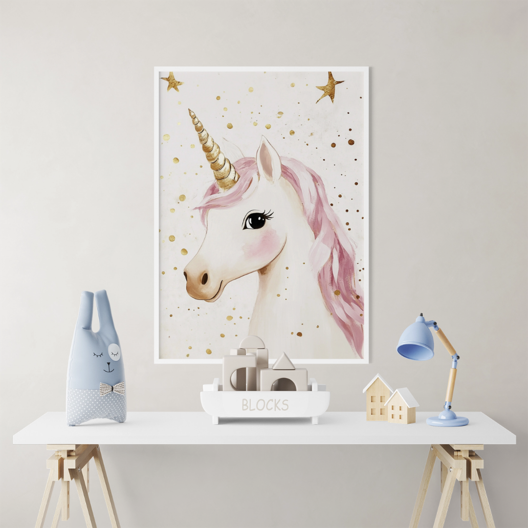 Poster Einhorn Rosa Gold Kinderzimmer  1-teilig 50x70