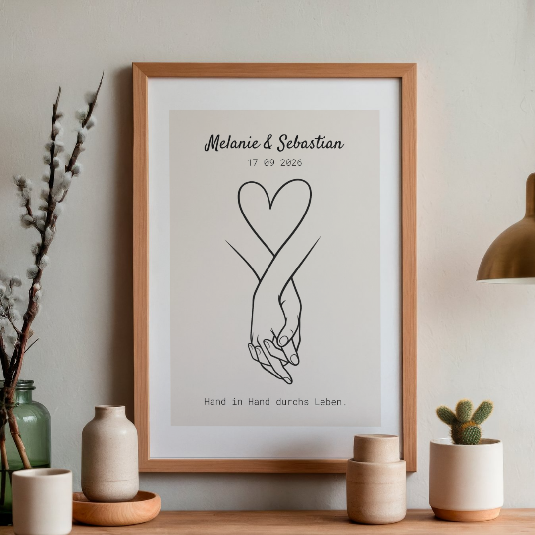 Poster Wandbild personalisiert - Hand in Hand durchs Leben