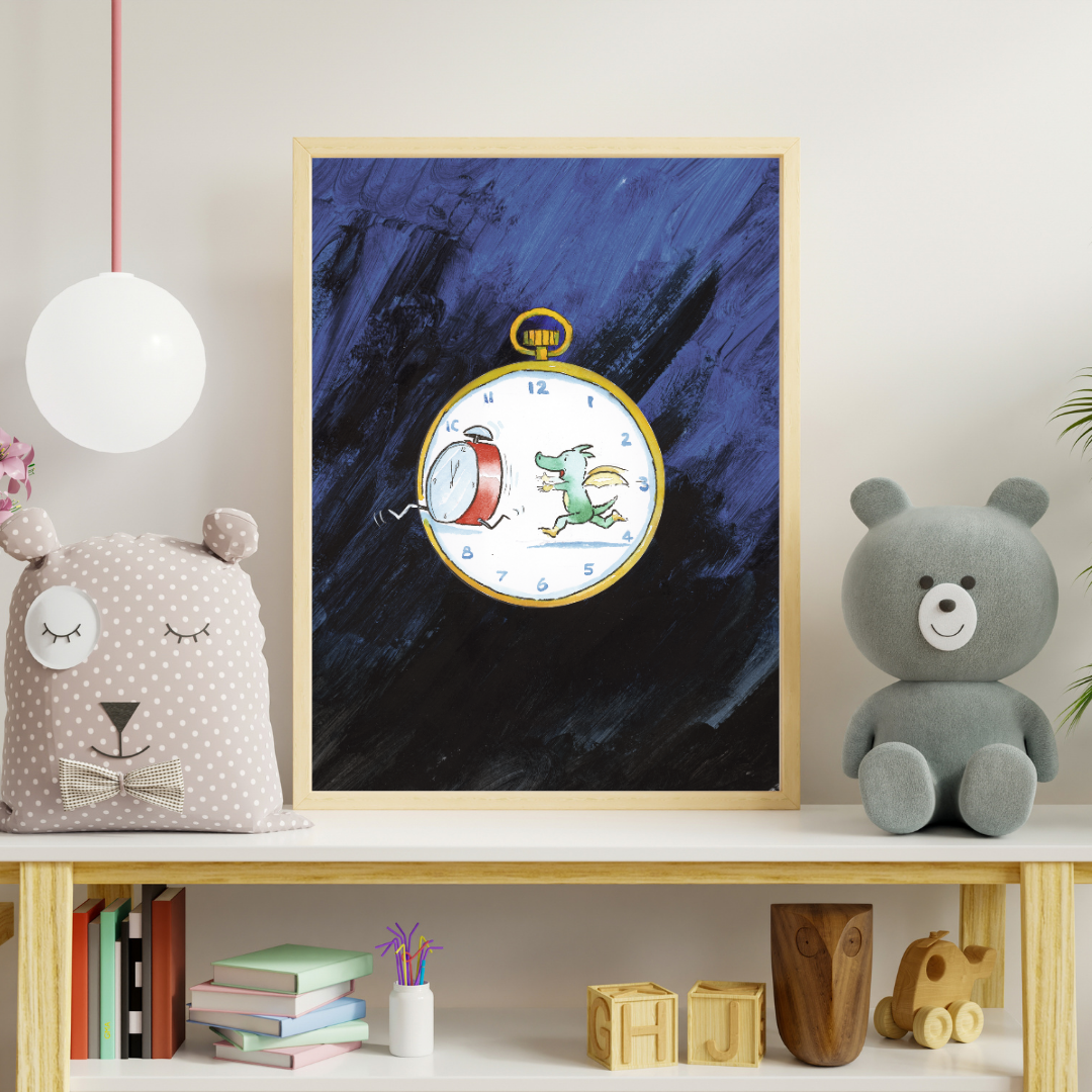 Tabaluga mit der Uhr – Poster für kleine Träumer & Zeitläufer