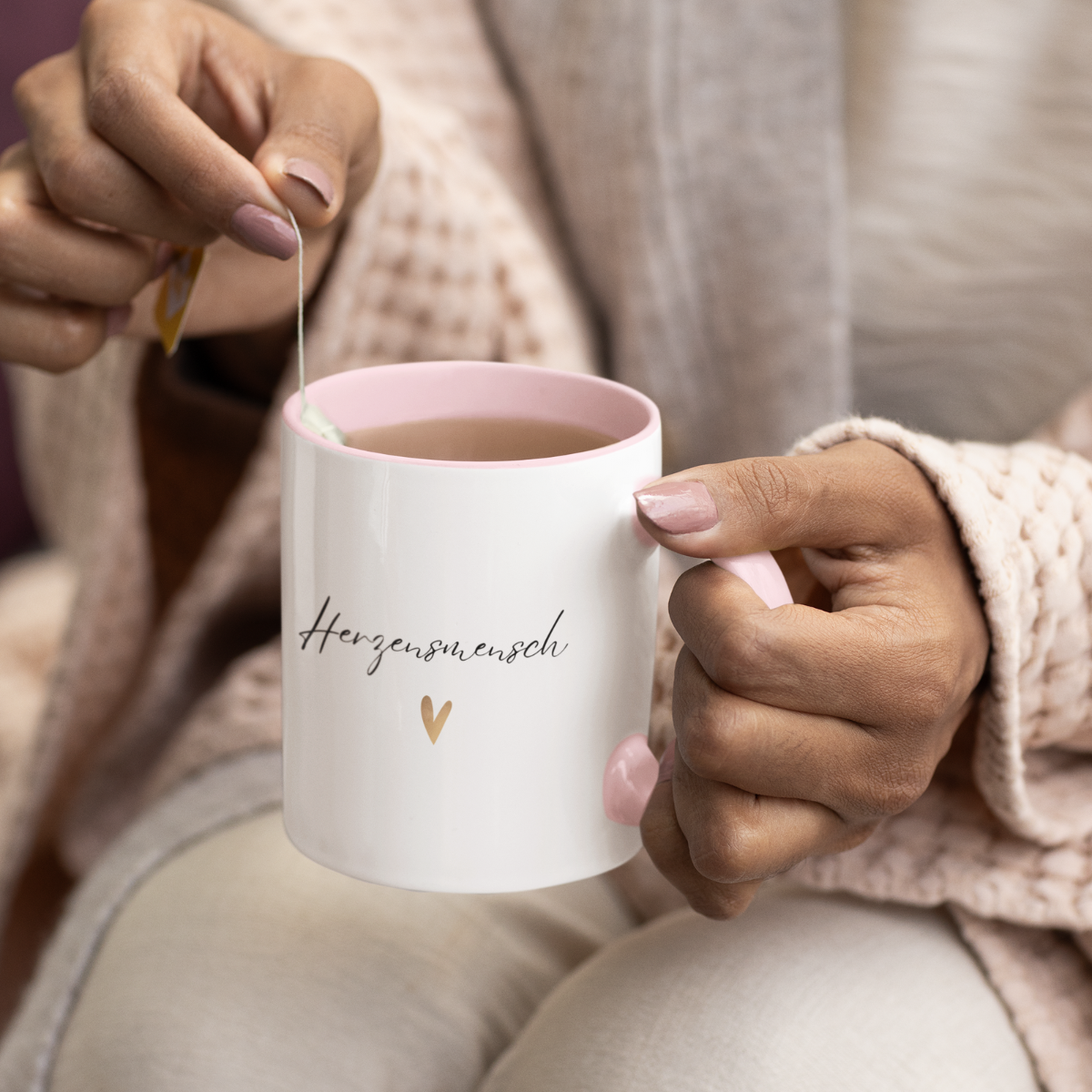 Tasse Herzensmensch - zweifarbig rosa