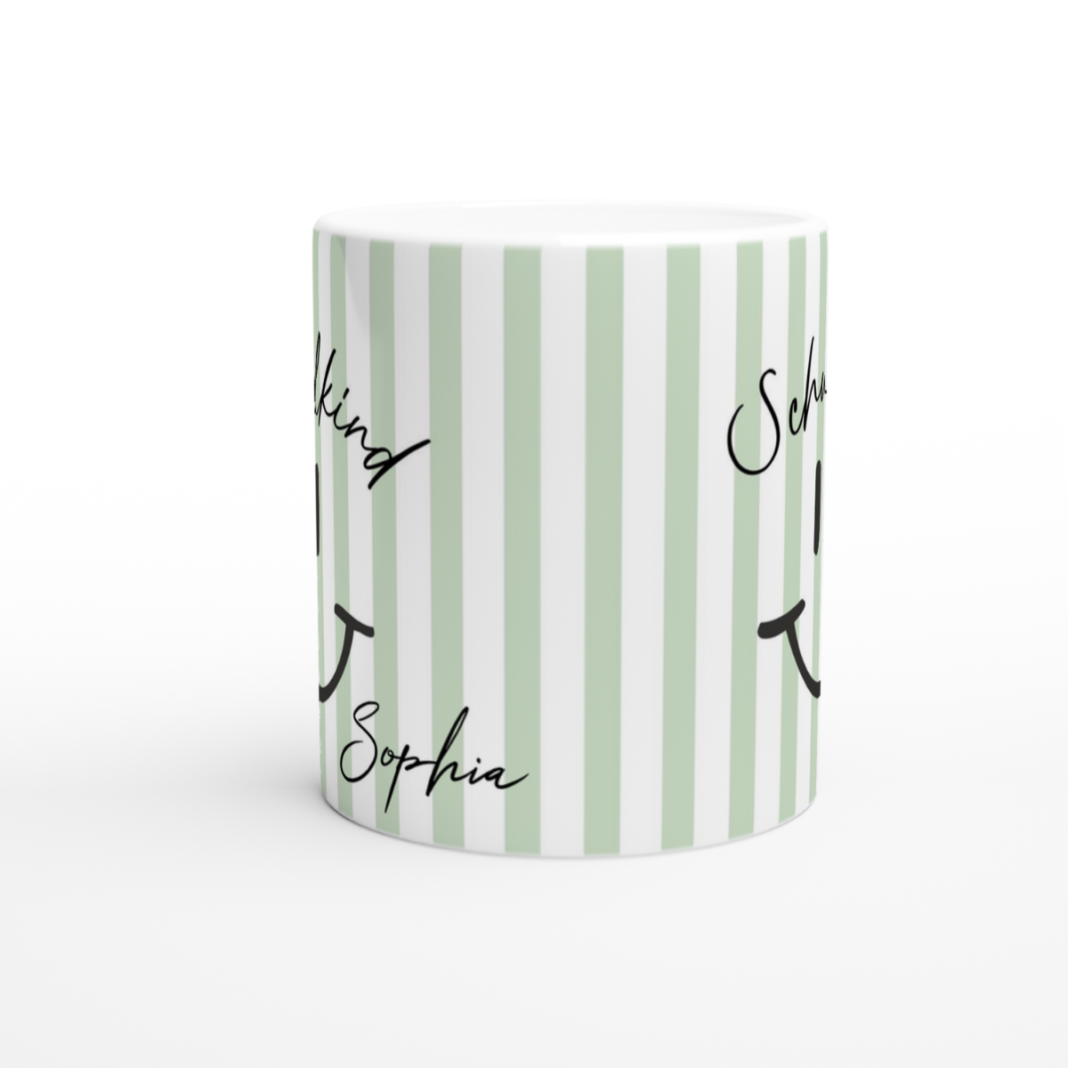 Schulkind Tasse mit Name – Smiley Design