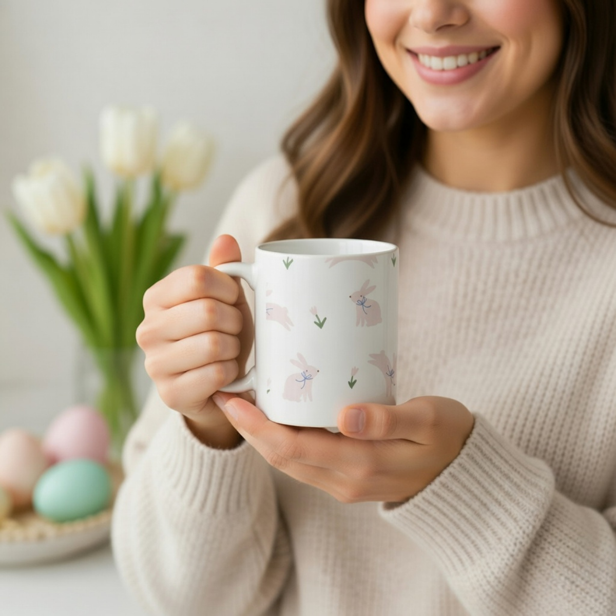 Tasse Oster Hintergrund Hase/Blume