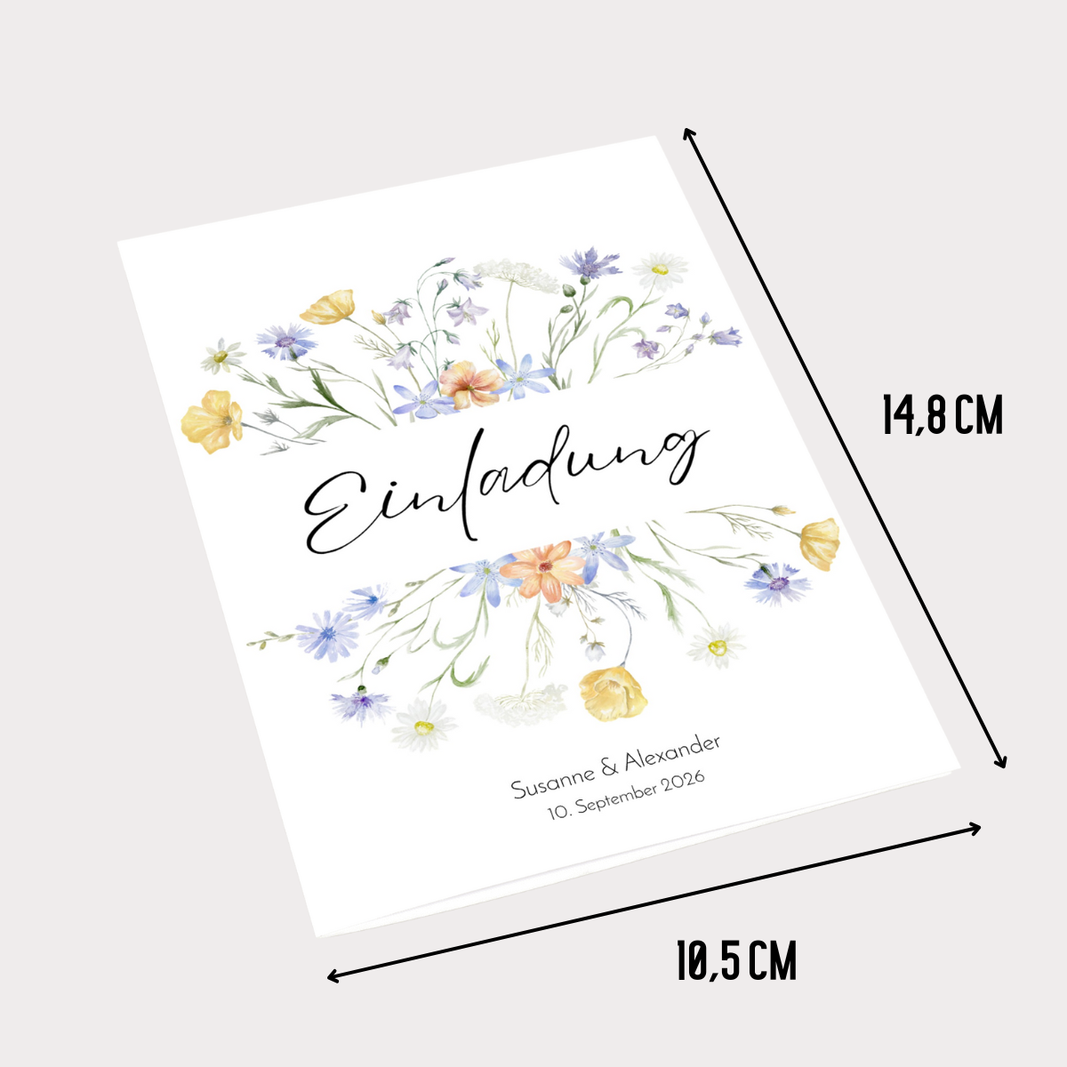 Einladungskarten Hochzeit Wildblumen personalisierbar - 10 Stück