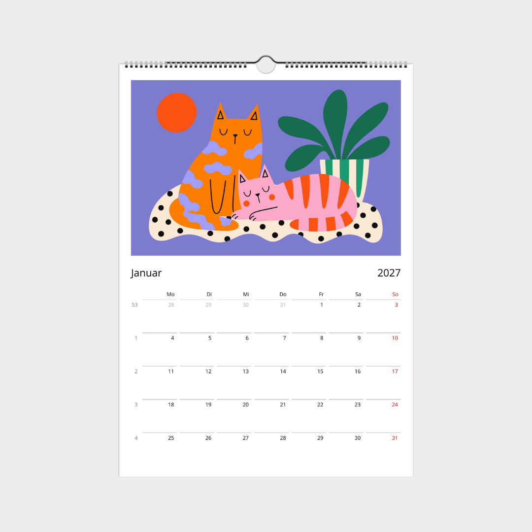 Abstrakter Katzenkalender 2027 Retro Stil