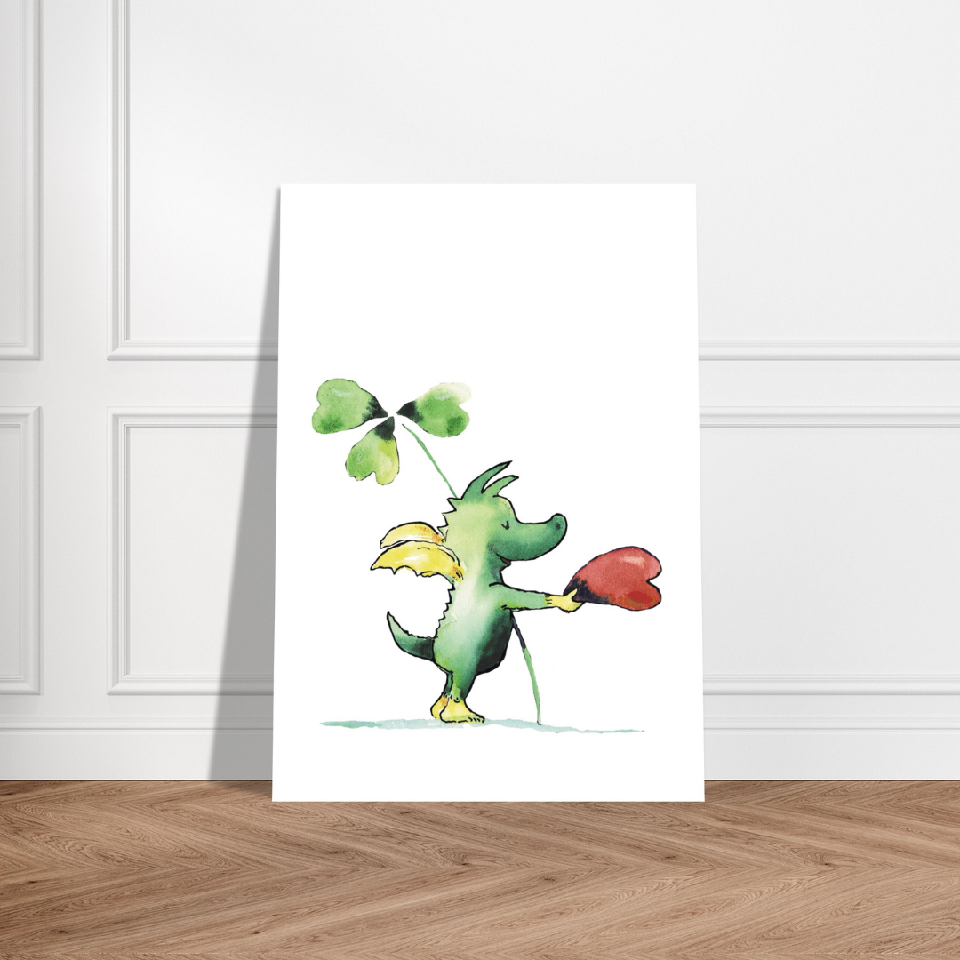 Tabaluga Poster – Wandbild mit Glücksklee & Herz