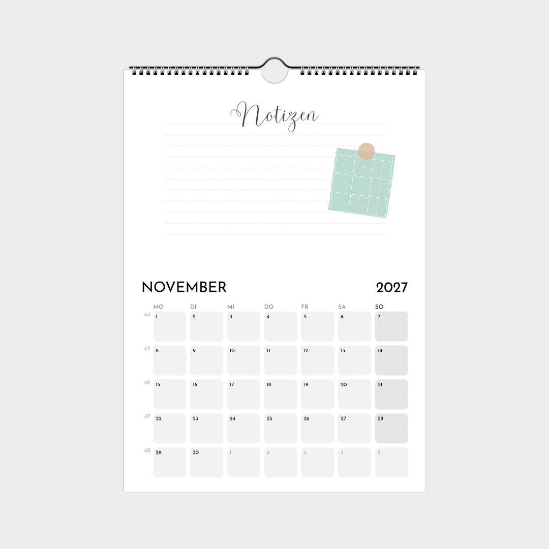 Schlichter Wandkalender A4 – Notizen