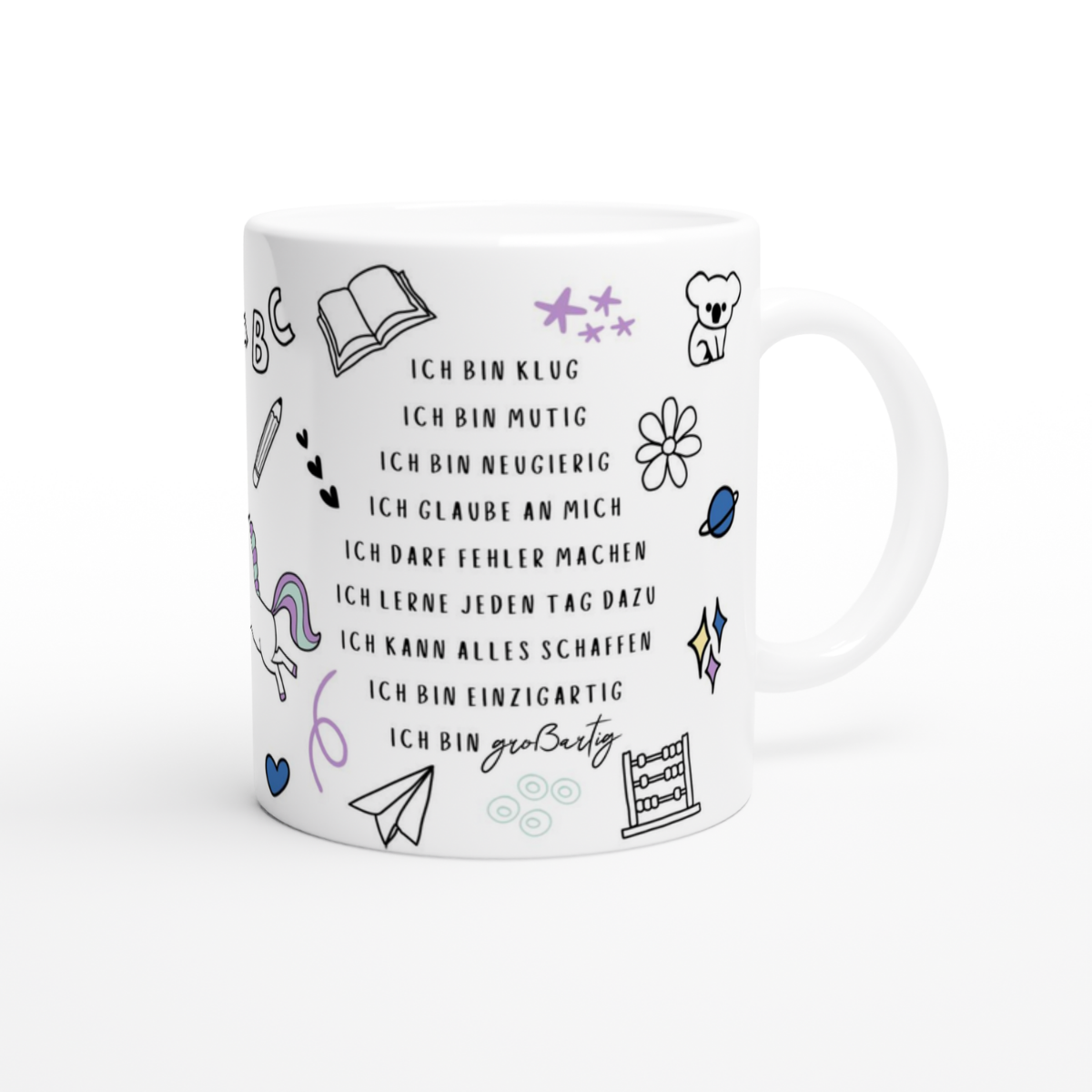 Schulkind Tasse Mint Einhorn mit Name
