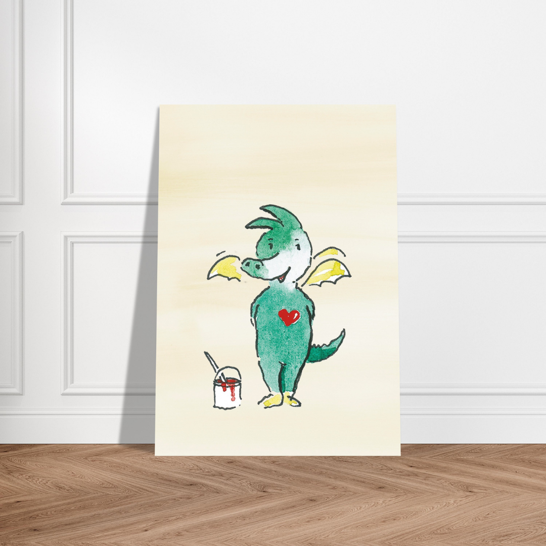 Poster Tabaluga mit Farbeimer & Herz