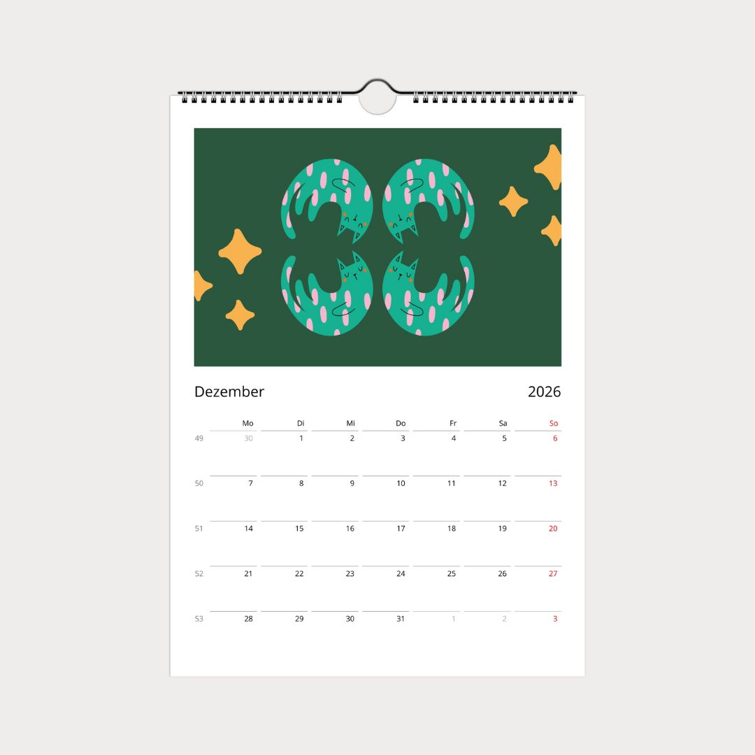 Katzenkalender 2026 – abstrakter A4 Wandkalender mit 12 modernen Katzenmotiven
